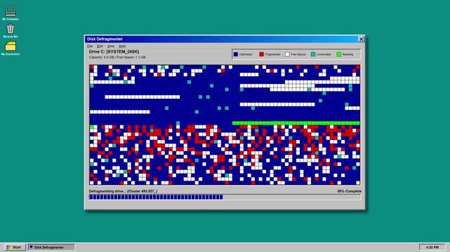 Retro Computer Disk Defragmenter Tool Interface