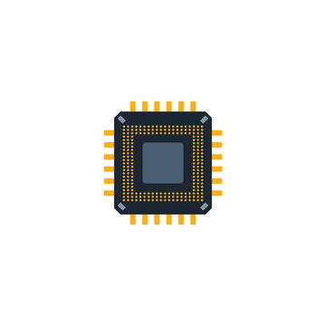Modern computer processor chip with dense pin grid, semiconductor contacts and central processing core for electronics, computing, hardware and technology concepts