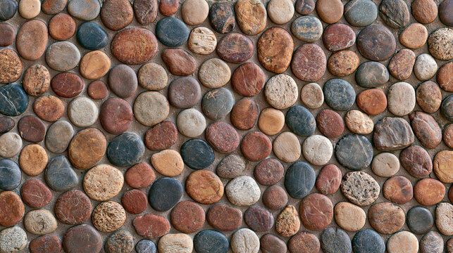 Pebble mosaic floor set in mortar seen from directly above