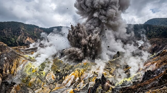 Powerful Phreatic Eruption and Sulfuric Steam at Mount Papandayan Crater