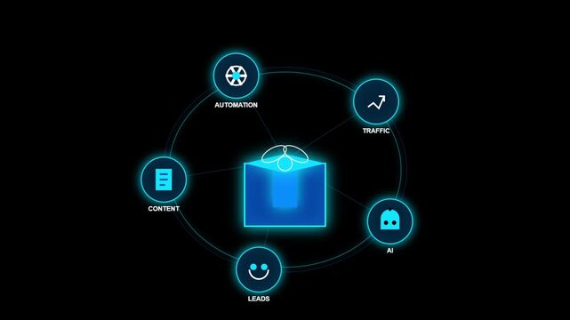 Secure digital folder icon connecting smart device network nodes with circular hud interface