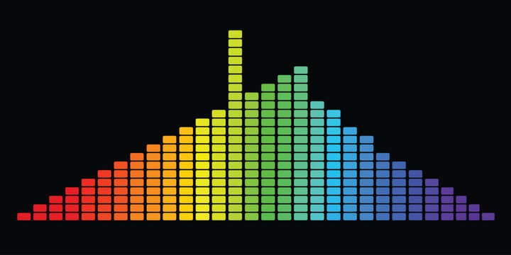 Bar graph audio equalizer with rainbow color spectrum audio wave sound wave digital music visualization rainbow colors signal electronic music sound technology visualiz