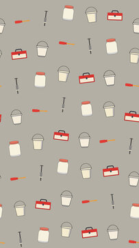 Seamless pattern of tools and containers