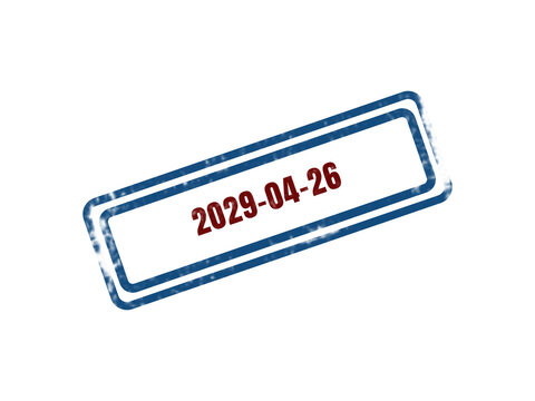 Blue date stamp with 2025 04 26 printed on it isolated on transparent background