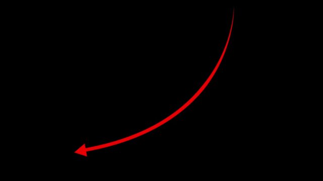 Red curved arrow drawing pointing downwards dynamically Designed for business presentations, financial decline overlays