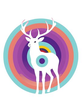 Minimalist pop art deer silhouette filled with concentric circles in primary colors, clean vector style, white background