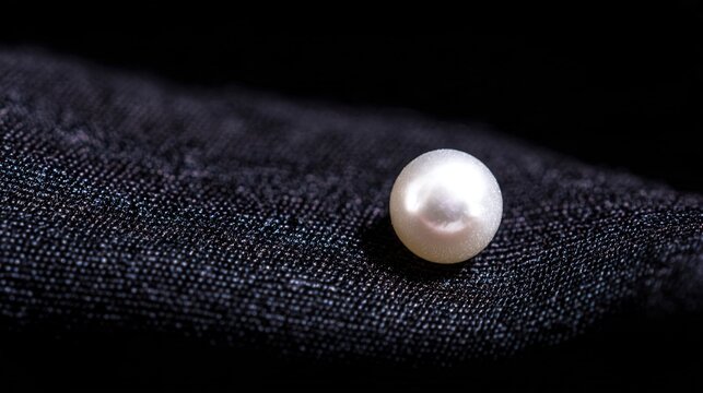 carbonate. A tiny pearl on dark velvet fabric, soft light highlighting its gentle luster. public awareness campaigns, NGO reports, designed for public awareness campaigns and NGO communications.