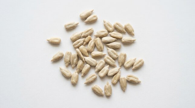 Top View of Peeled Sunflower Seed Kernels Isolated on White Background