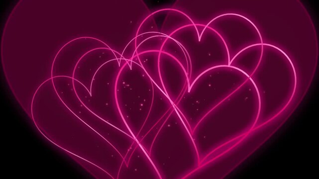 Glowing pink heart outline motion background, romantic love symbol loop, vibrant Valentine day animation video overlay
