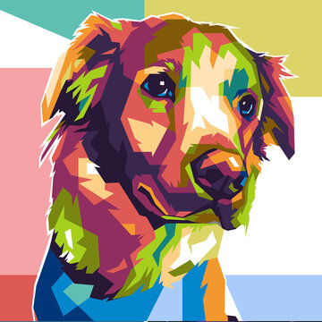 Colorful Golden Retriever in WPAP Pop Art Style