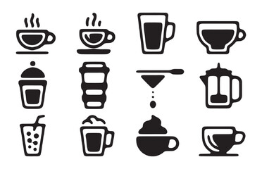 Obraz premium Collection of coffee and tea icons and symbols for cafe and restaurant menus.