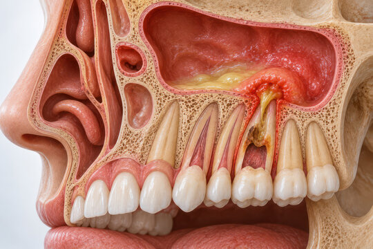 Dental Abscess Spreading to Maxillary Sinus Medical Anatomy Illustration