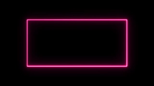 Abstract glowing blue neon rectangle border frame, repetitive motion animation and flashing. Bright neon light effect isolated on black. 4K graphic animation video