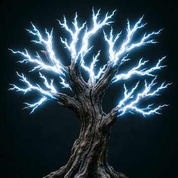 Lightning tree with branches made of frozen lightning bolts photograph