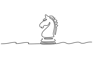 Continuous single line drawing of a chess knight horse piece Vector, illustration © ABCD Out Line