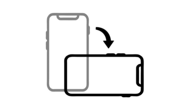 Smartphone rotate to landscape orientation animation, mobile device screen rotation ui