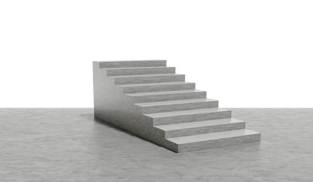Modern minimalist cement stairs on polished concrete floor backdrop, transparent background