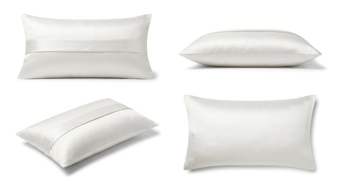 Luxury Pure Mulberry Silk Envelope Bed Pillowcase in Pearl White Isolated on White Background 4 Different Angles