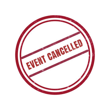 Red cancelled event stamp with bold text