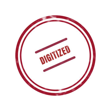 Digitized red circular stamp with crossed lines