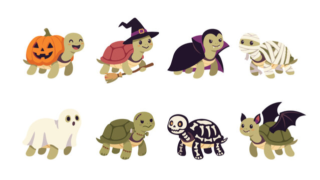 Halloween Animal Mascot Vector Illustration Set with Cute Cartoon Characters in Flat Style