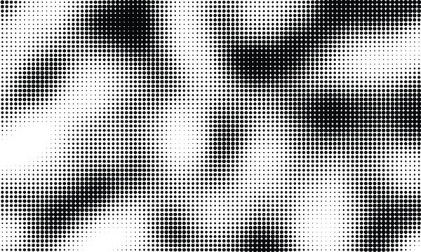 Black and white halftone dot pattern background texture with abstract waves and gradient