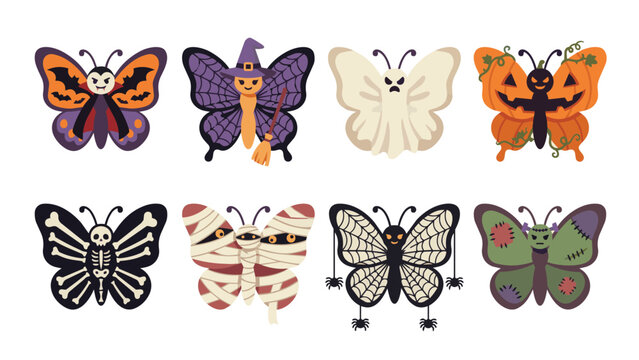 Halloween Animal Mascot Cartoon Flat Vector Illustration Set with Cute Characters in Costumes