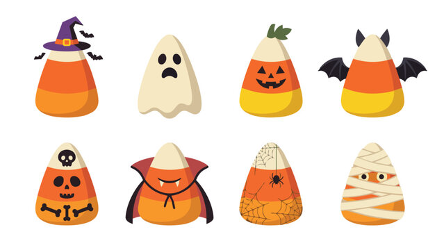 Candy Corn Vector Illustration Set with Clean Cartoon Flat Halloween Theme