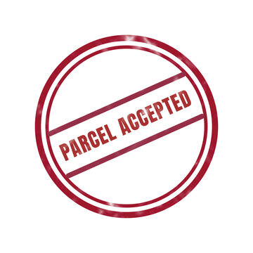 Red circular parcel accepted stamp with bold text
