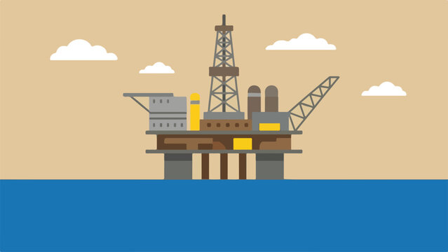 Offshore drilling concept massive flat solid ocean oil rig platform clean minimal flat vector illustration