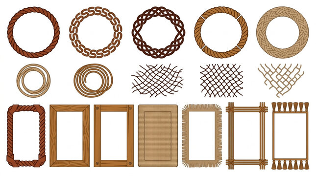 Set of rope frames and circles vintage nautical design element vector
