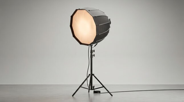 Studio photography equipment featuring a softbox modifier on a black stand.