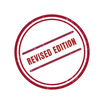 Red revised edition circular stamp with bold text