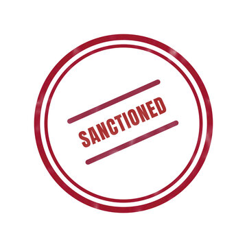 Red sanctioned circular stamp with bold crossed lines
