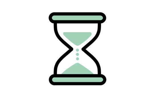 Green hourglass icon with falling sand for waiting time