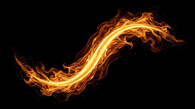 Dynamic flame graphic forming s-curve isolated on transparent background