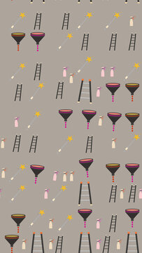 Pattern of Ladders, Magic Wands, Funnels, and Spray Bottles