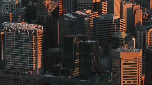 Aerial view of Downtown Baltimore at sunset