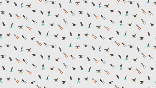 Seamless Pattern of Blacksmith and Crafting Tools