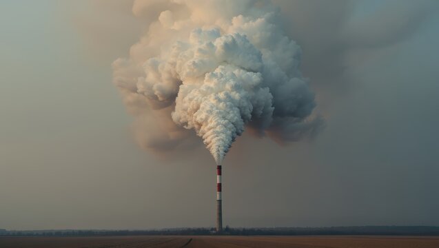 Industrial Chimney Emitting Smoke Against a Muted Sky
