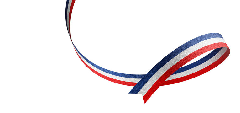 France flag glitter ribbon isolated on transparent background with copy space 3D render