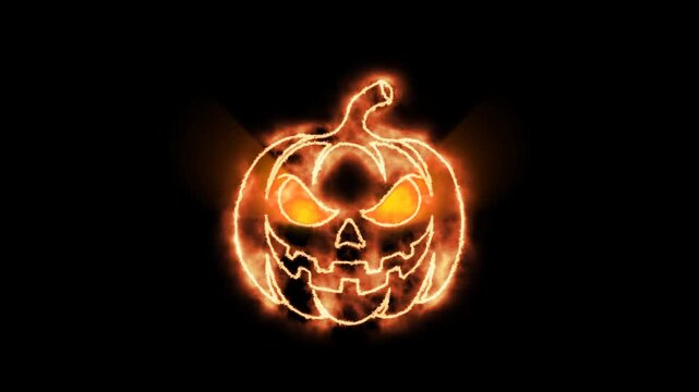 Animated flaming pumpkin silhouette glowing against a dark background for Halloween