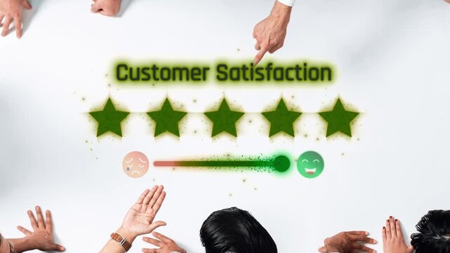 Visual representation of customer satisfaction featuring rating stars and human emotions. Perfect for business graphics illustrating service quality and client feedback. Raster