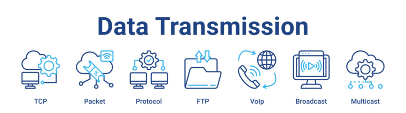 Data Transmission web banner icon vector illustration concept for technology with icon of TCP, Packet, Protocol, FTP, VoIp.