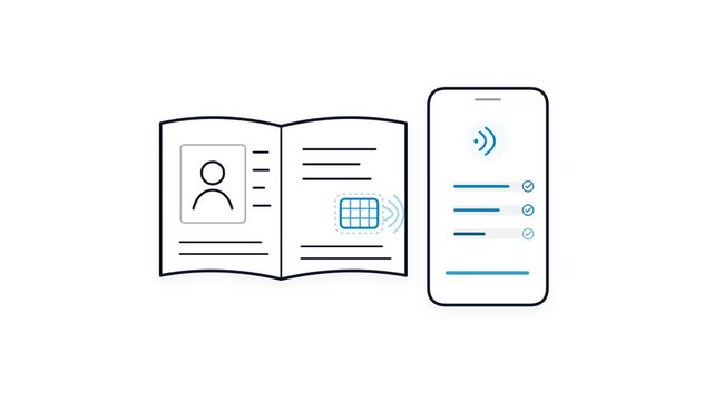 Contactless NFC passport chip scan with smartphone animation