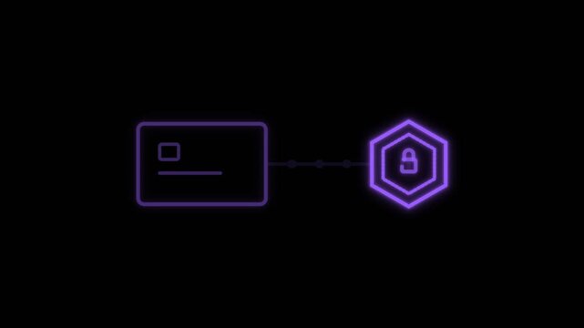 Animation of credit card data transferring to a secure glowing lock