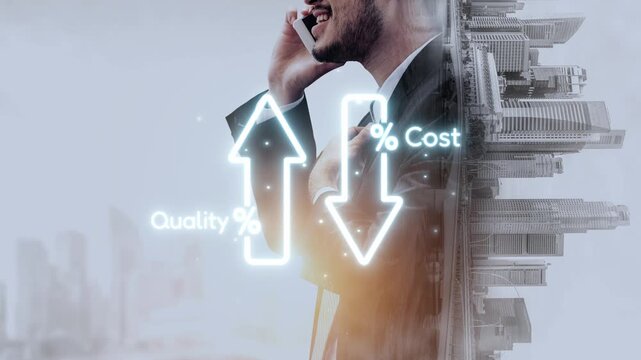 Business concept showing cost reduction and quality increase using Lean, Six Sigma, and Total Quality Management (TQM) to enhance efficiency, value, and customer satisfaction. Muxer