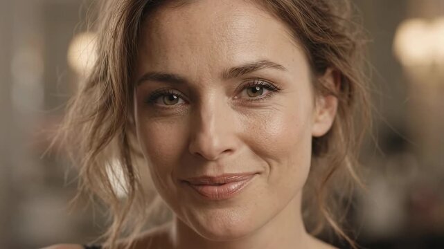 Attractive Woman Smiling Confidently in Soft Lighting