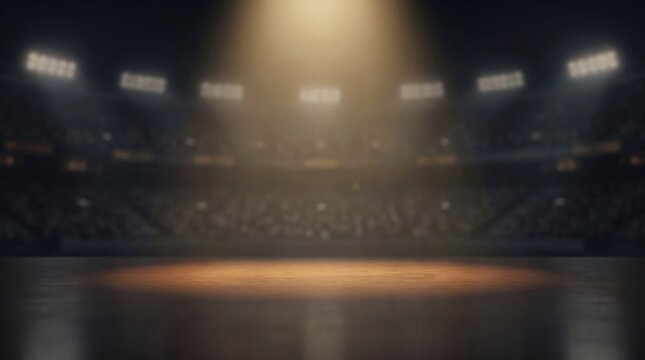 Empty Stadium Arena with Dramatic Lights and Illuminated Field