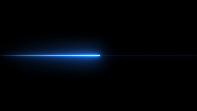 Straight neon lazer line color blue black background. neon horizontal line animation on transparent background